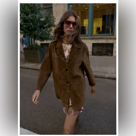 Long real leather Suede Jacket - Picture 2 of 5